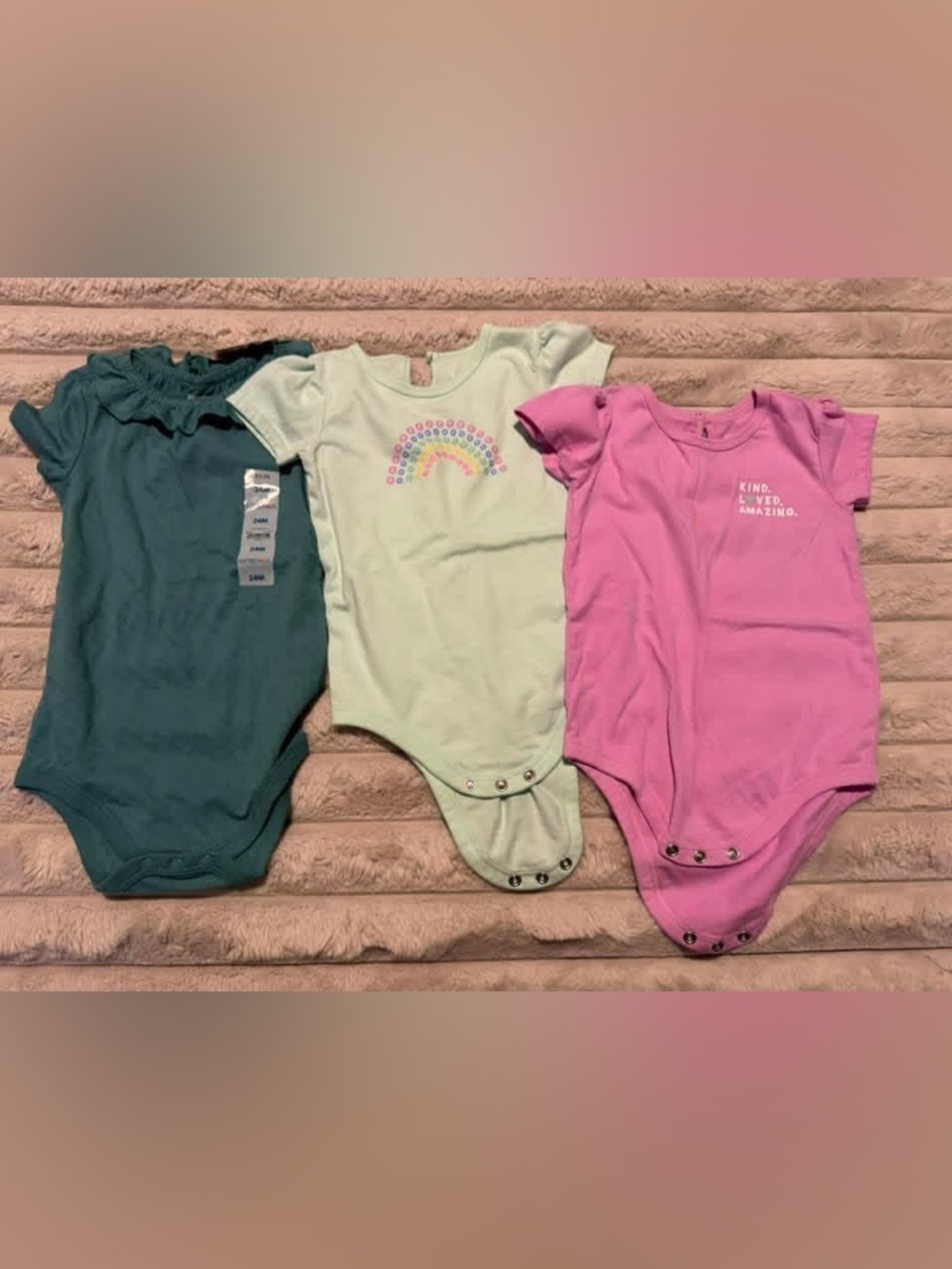 Pastel Green Rainbow Short-Sleeve Baby One-Piece